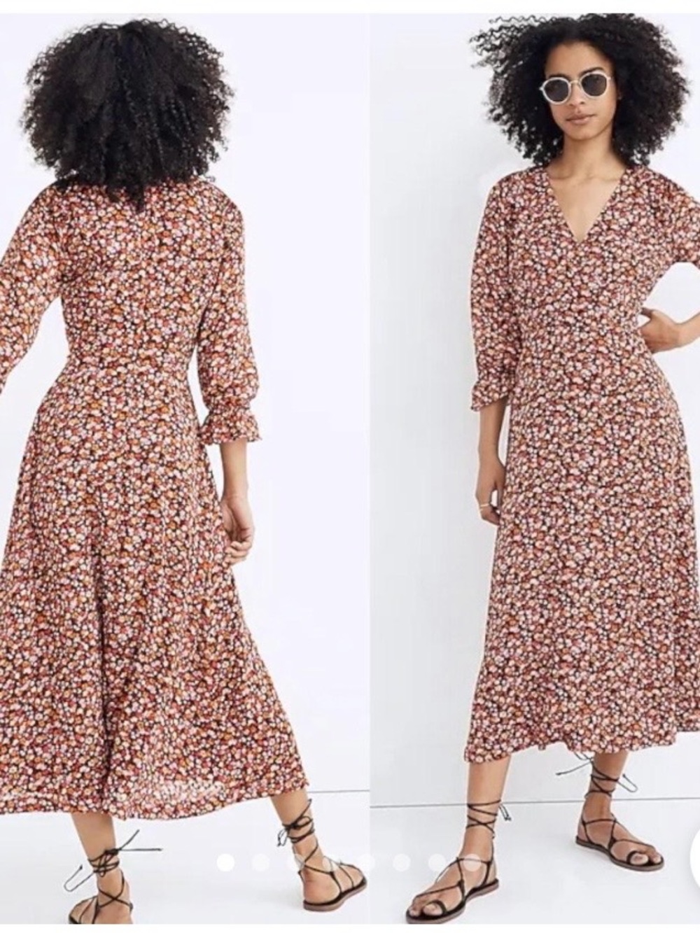MADEWELL Long-Sleeve Crossover Midi Dress Clipdot, Sz 12
